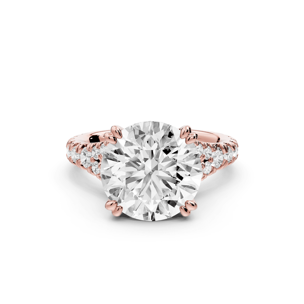 Rosalie - 4ct 14k rose gold round Pavé Cathedral Hidden Halo with Diamond Bridge split shank Engagement Ring - Mr. Alex Jewelry