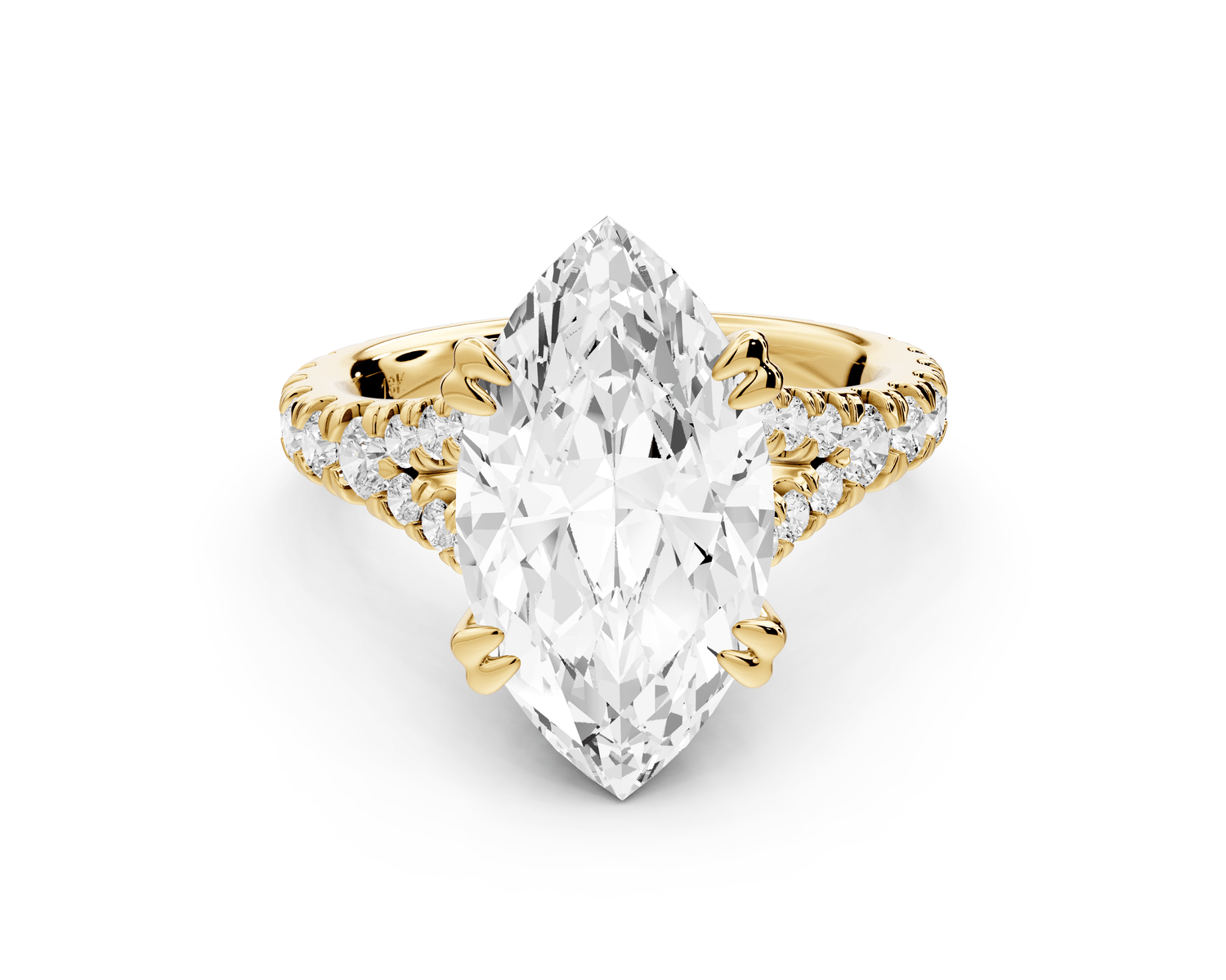 Rosalie - 4ct 14k yellow gold marquise Pavé Cathedral Hidden Halo with Diamond Bridge split shank Engagement Ring - Mr. Alex Jewelry