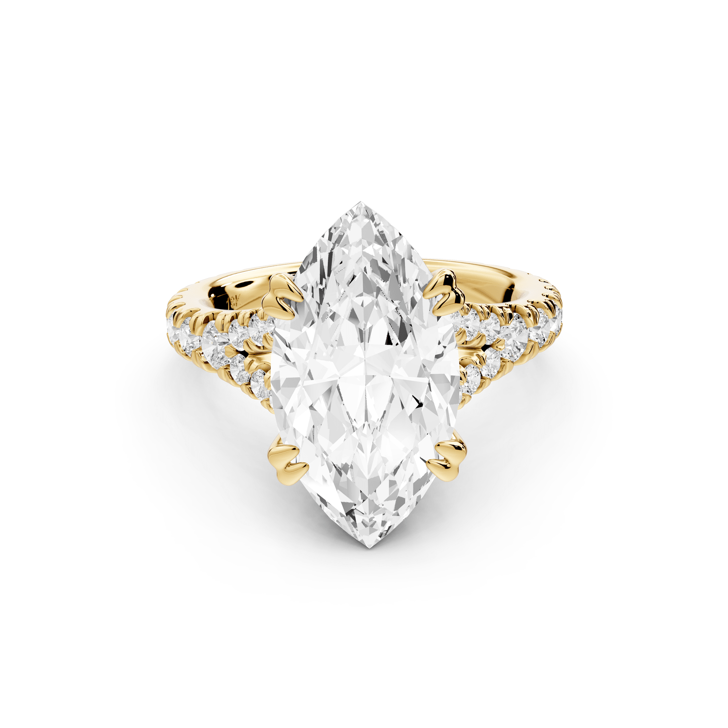 Rosalie - 4ct 14k yellow gold marquise Pavé Cathedral Hidden Halo with Diamond Bridge split shank Engagement Ring - Mr. Alex Jewelry