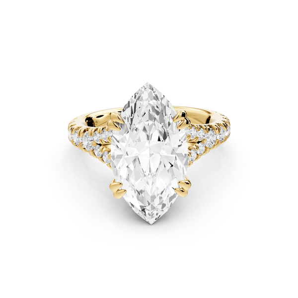 Rosalie - 4ct 14k yellow gold marquise Pavé Cathedral Hidden Halo with Diamond Bridge split shank Engagement Ring - Mr. Alex Jewelry