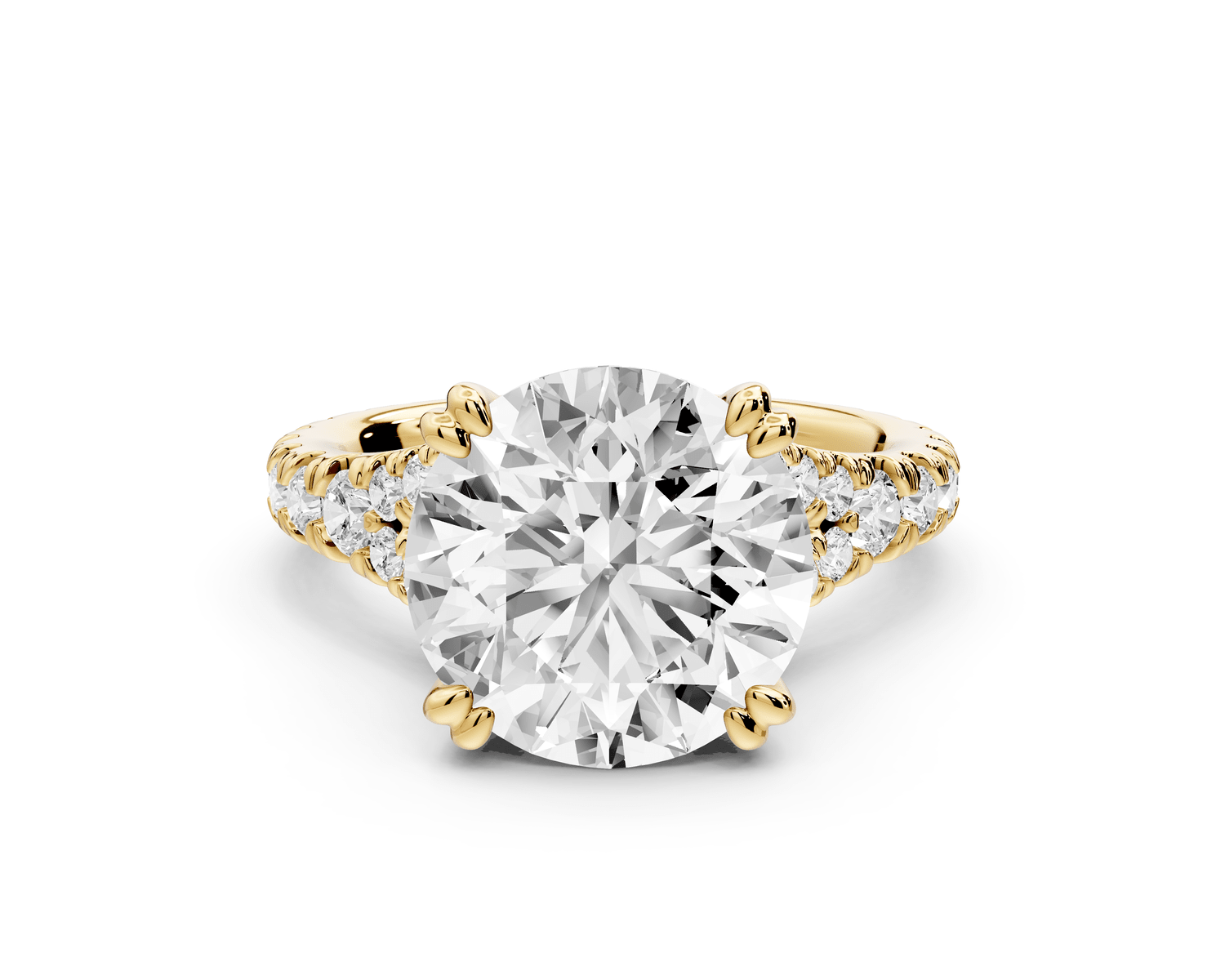 Rosalie - 4ct 14k yellow gold round Pavé Cathedral Hidden Halo with Diamond Bridge split shank Engagement Ring - Mr. Alex Jewelry