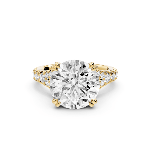 Rosalie - 4ct 14k yellow gold round Pavé Cathedral Hidden Halo with Diamond Bridge split shank Engagement Ring - Mr. Alex Jewelry