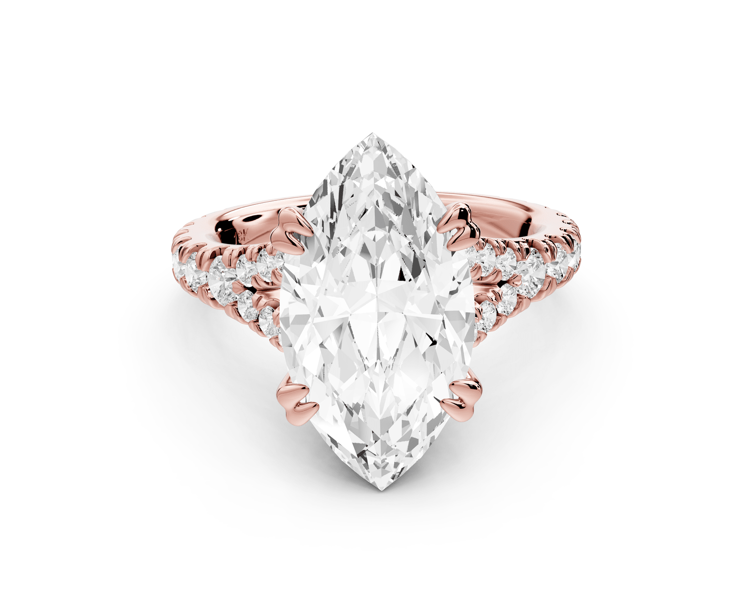Rosalie - 4ct 18k rose gold marquise Pavé Cathedral Hidden Halo with Diamond Bridge split shank Engagement Ring - Mr. Alex Jewelry
