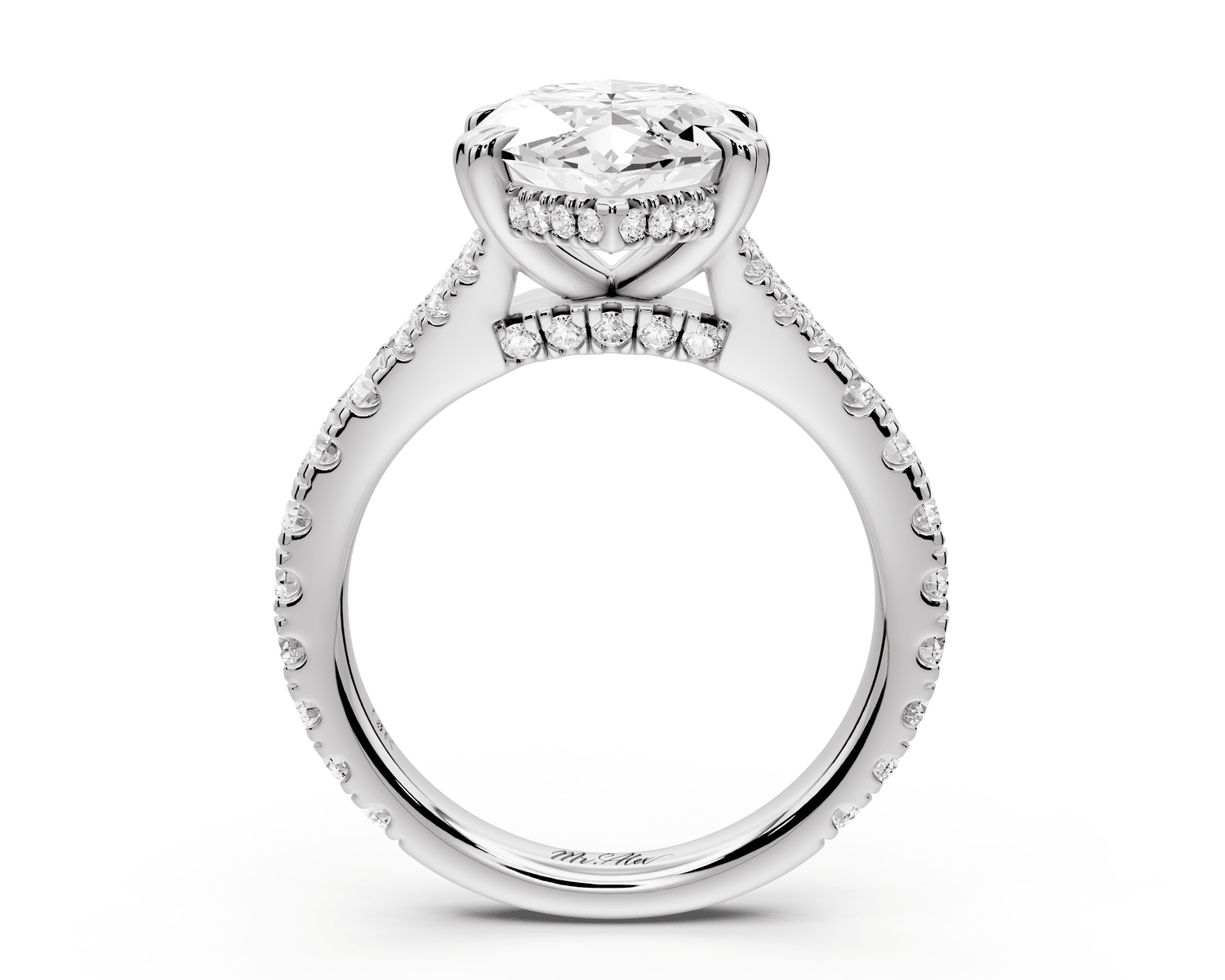 Rosalie - 4ct 18k white gold marquise Pavé Cathedral Hidden Halo with Diamond Bridge split shank Engagement Ring - Mr. Alex Jewelry