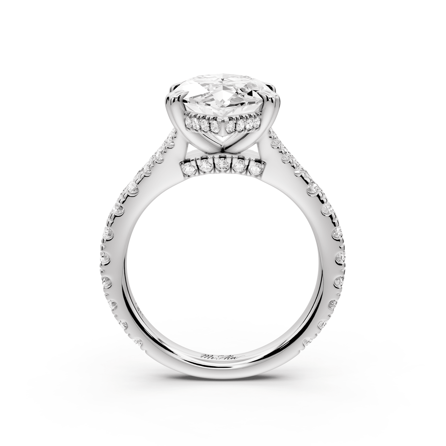Rosalie - 4ct 18k white gold marquise Pavé Cathedral Hidden Halo with Diamond Bridge split shank Engagement Ring - Mr. Alex Jewelry
