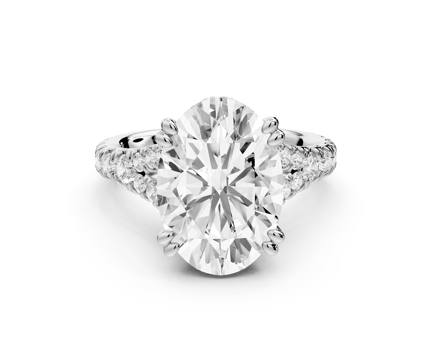 Rosalie - 4ct 18k white gold oval Pavé Cathedral Hidden Halo with Diamond Bridge split shank Engagement Ring - Mr. Alex Jewelry