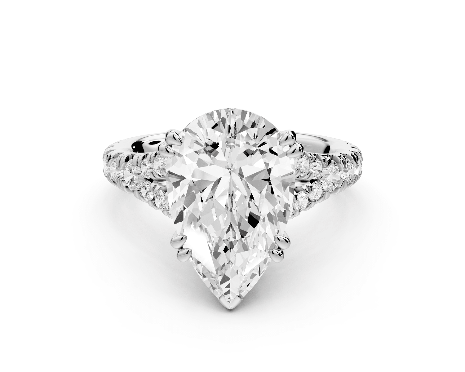 Rosalie - 4ct 18k white gold pear Pavé Cathedral Hidden Halo with Diamond Bridge split shank Engagement Ring - Mr. Alex Jewelry
