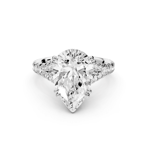 Rosalie - 4ct 18k white gold pear Pavé Cathedral Hidden Halo with Diamond Bridge split shank Engagement Ring - Mr. Alex Jewelry