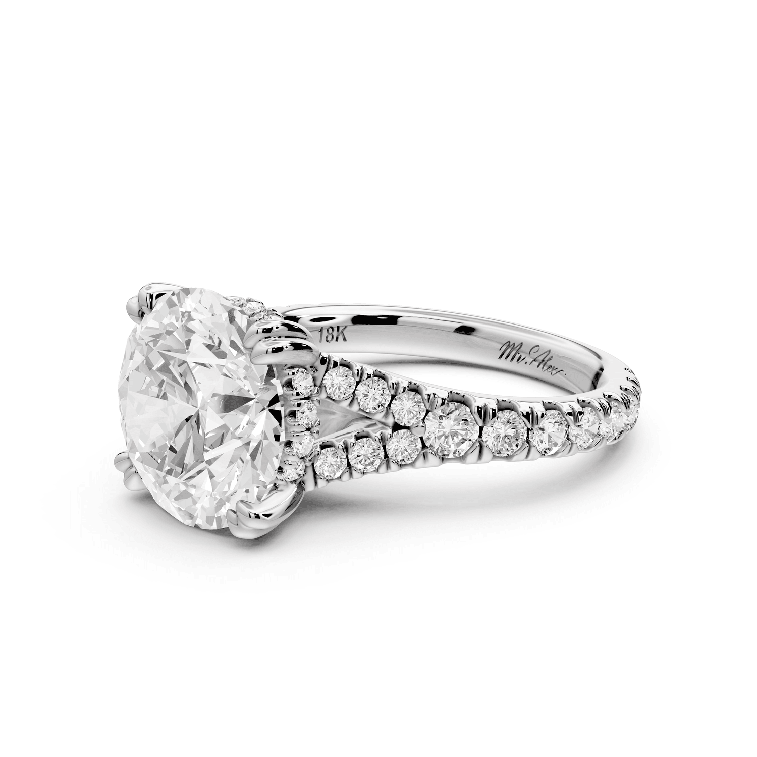 Rosalie - 4ct 18k white gold round Pavé Cathedral Hidden Halo with Diamond Bridge split shank Engagement Ring - Mr. Alex Jewelry