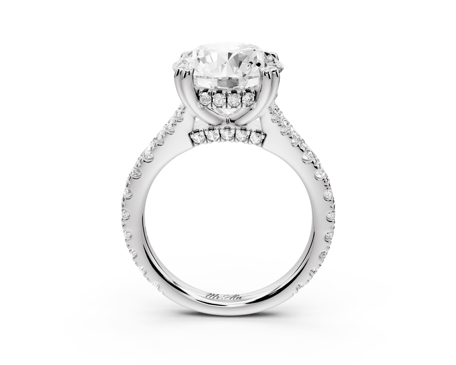 Rosalie - 4ct 18k white gold round Pavé Cathedral Hidden Halo with Diamond Bridge split shank Engagement Ring - Mr. Alex Jewelry