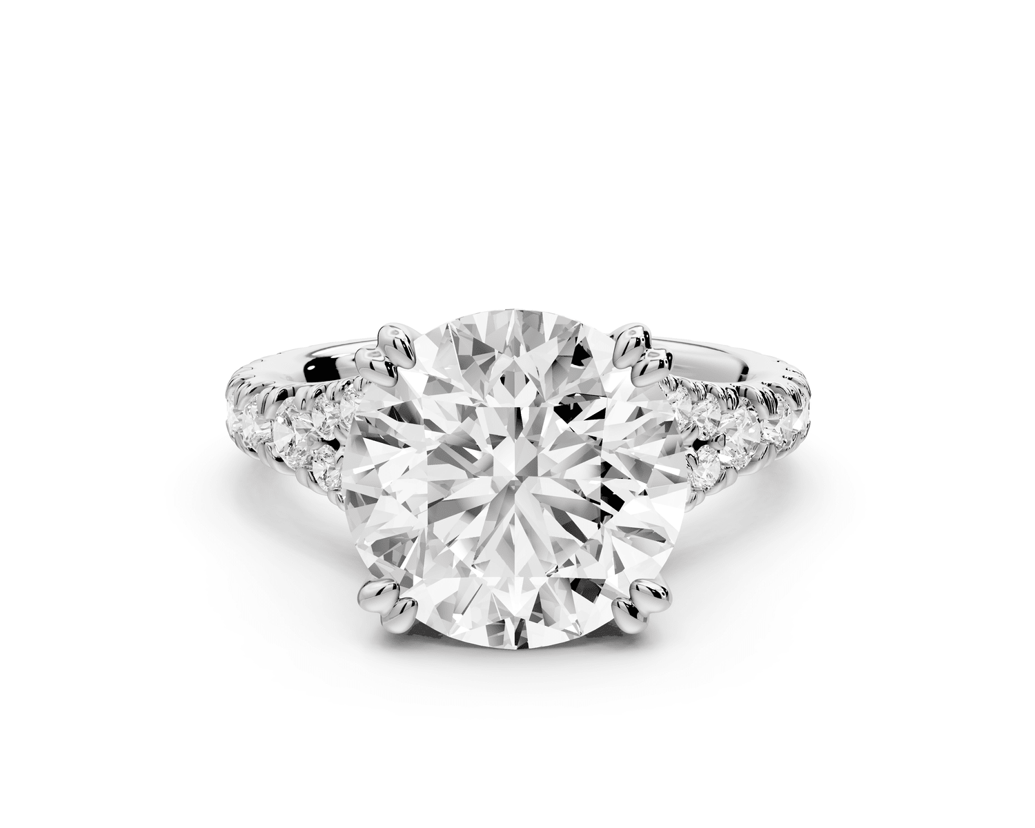 Rosalie - 4ct 18k white gold round Pavé Cathedral Hidden Halo with Diamond Bridge split shank Engagement Ring - Mr. Alex Jewelry