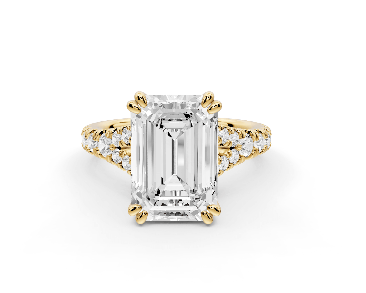 Rosalie - 4ct 18k yellow gold emerald Pavé Cathedral Hidden Halo with Diamond Bridge split shank Engagement Ring - Mr. Alex Jewelry