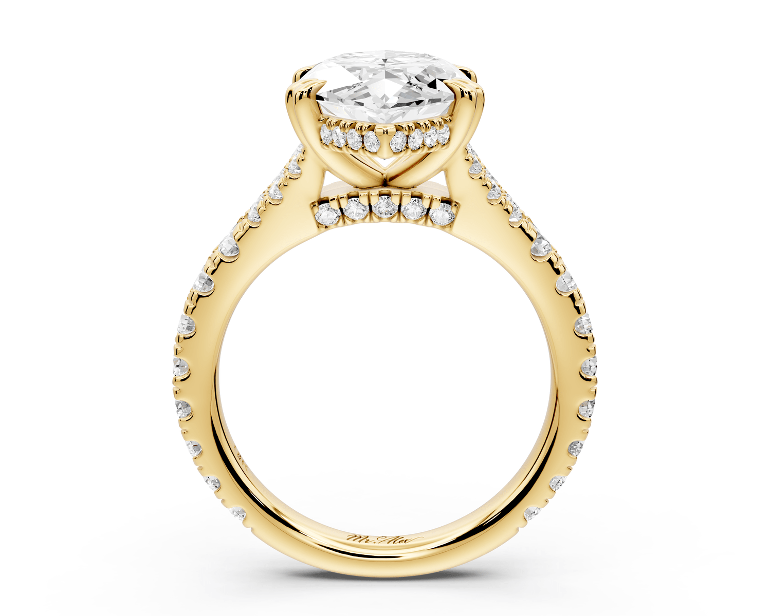 Rosalie - 4ct 18k yellow gold marquise Pavé Cathedral Hidden Halo with Diamond Bridge split shank Engagement Ring - Mr. Alex Jewelry