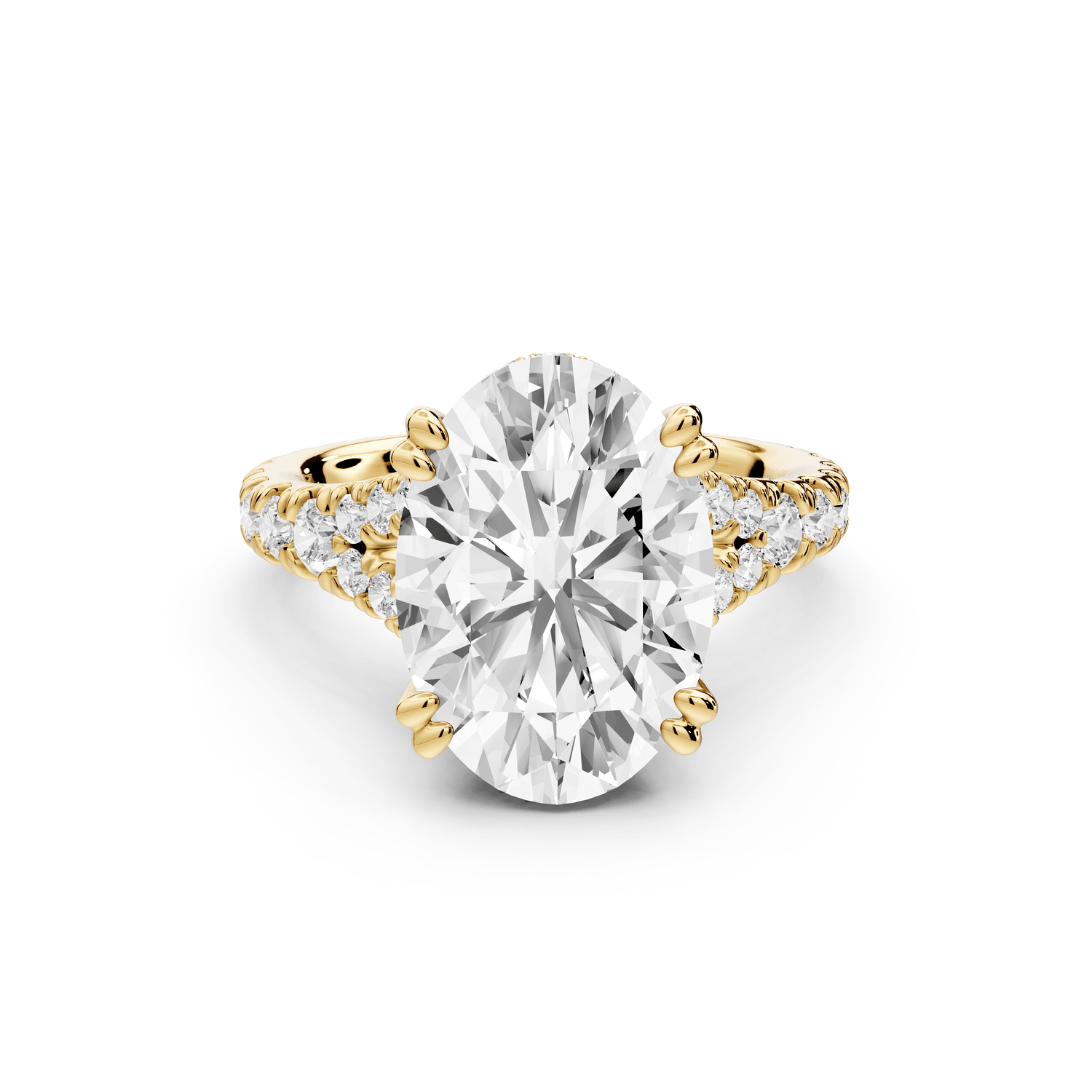 Rosalie - 4ct 18k yellow gold oval Pavé Cathedral Hidden Halo with Diamond Bridge split shank Engagement Ring - Mr. Alex Jewelry