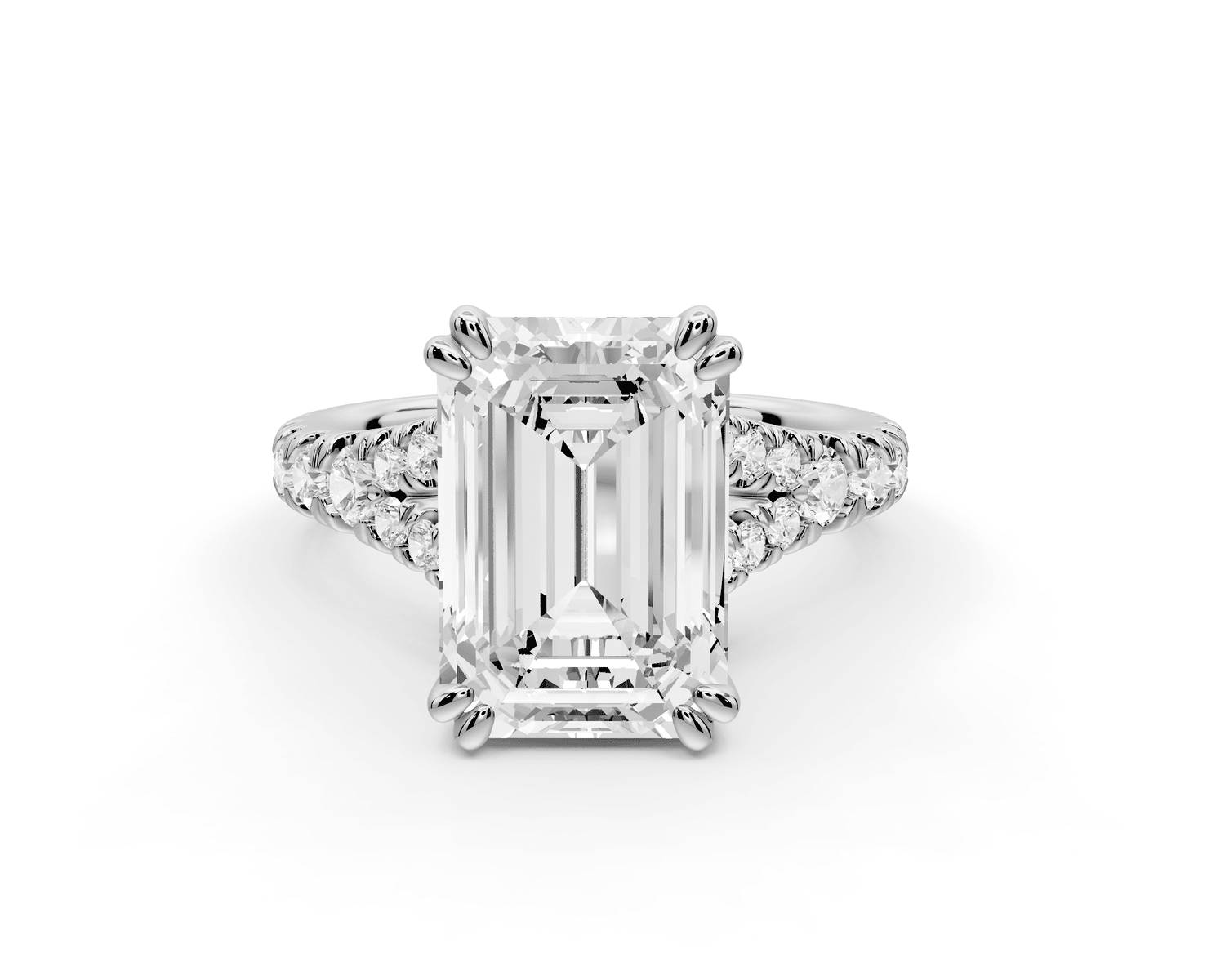 Rosalie - 4ct platinum emerald Pavé Cathedral Hidden Halo with Diamond Bridge split shank Engagement Ring - Mr. Alex Jewelry