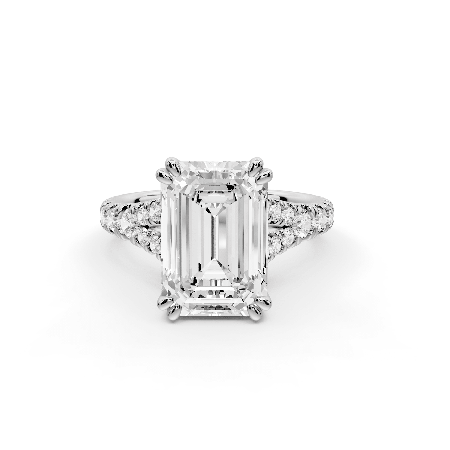 Rosalie - 4ct platinum emerald Pavé Cathedral Hidden Halo with Diamond Bridge split shank Engagement Ring - Mr. Alex Jewelry