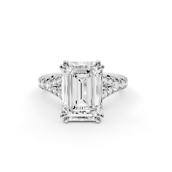 Rosalie - 4ct platinum emerald Pavé Cathedral Hidden Halo with Diamond Bridge split shank Engagement Ring - Mr. Alex Jewelry