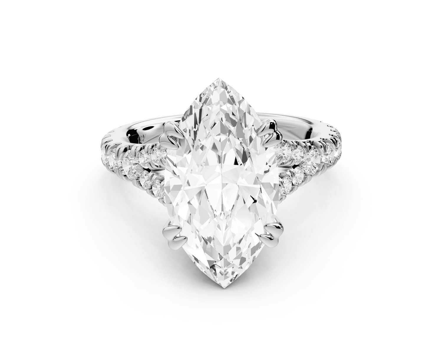Rosalie - 4ct platinum marquise Pavé Cathedral Hidden Halo with Diamond Bridge split shank Engagement Ring - Mr. Alex Jewelry