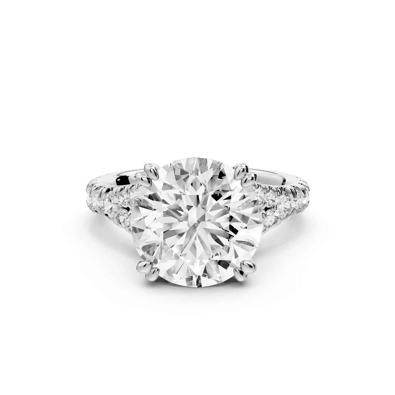 Rosalie - 4ct platinum round Pavé Cathedral Hidden Halo with Diamond Bridge split shank Engagement Ring - Mr. Alex Jewelry