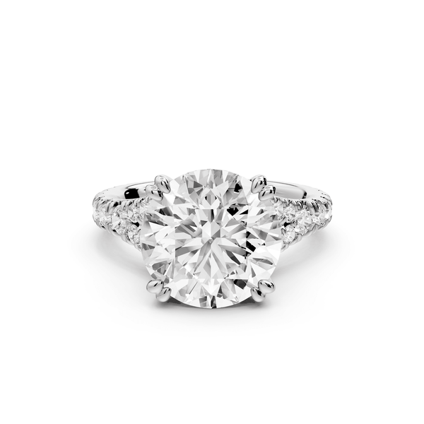 Rosalie - 4ct platinum round Pavé Cathedral Hidden Halo with Diamond Bridge split shank Engagement Ring - Mr. Alex Jewelry