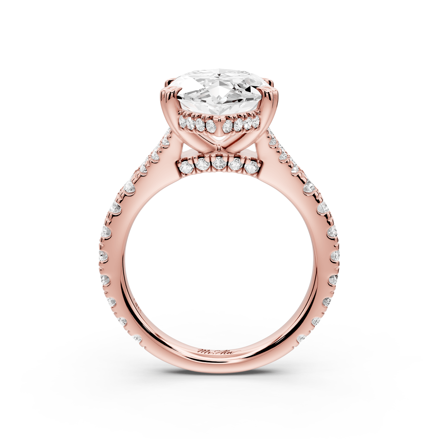 Rosalie - 5ct 14k rose gold marquise Pavé Cathedral Hidden Halo with Diamond Bridge split shank Engagement Ring - Mr. Alex Jewelry