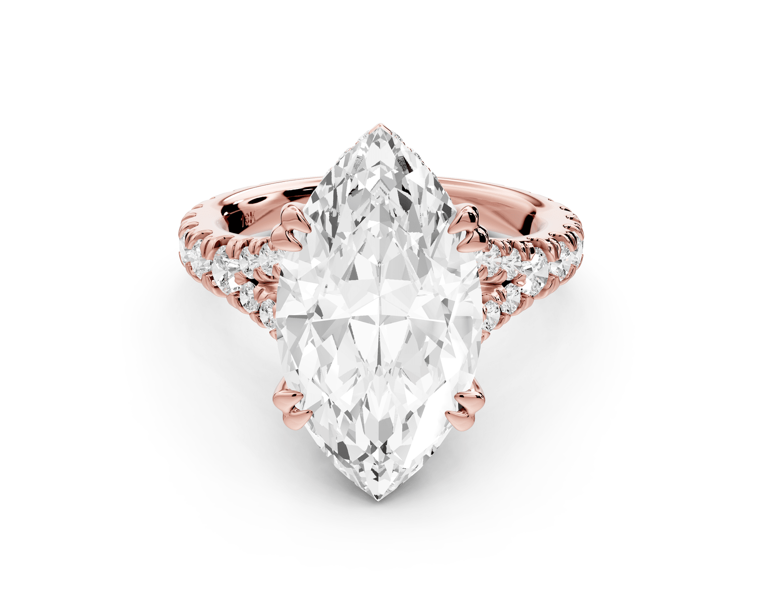 Rosalie - 5ct 14k rose gold marquise Pavé Cathedral Hidden Halo with Diamond Bridge split shank Engagement Ring - Mr. Alex Jewelry