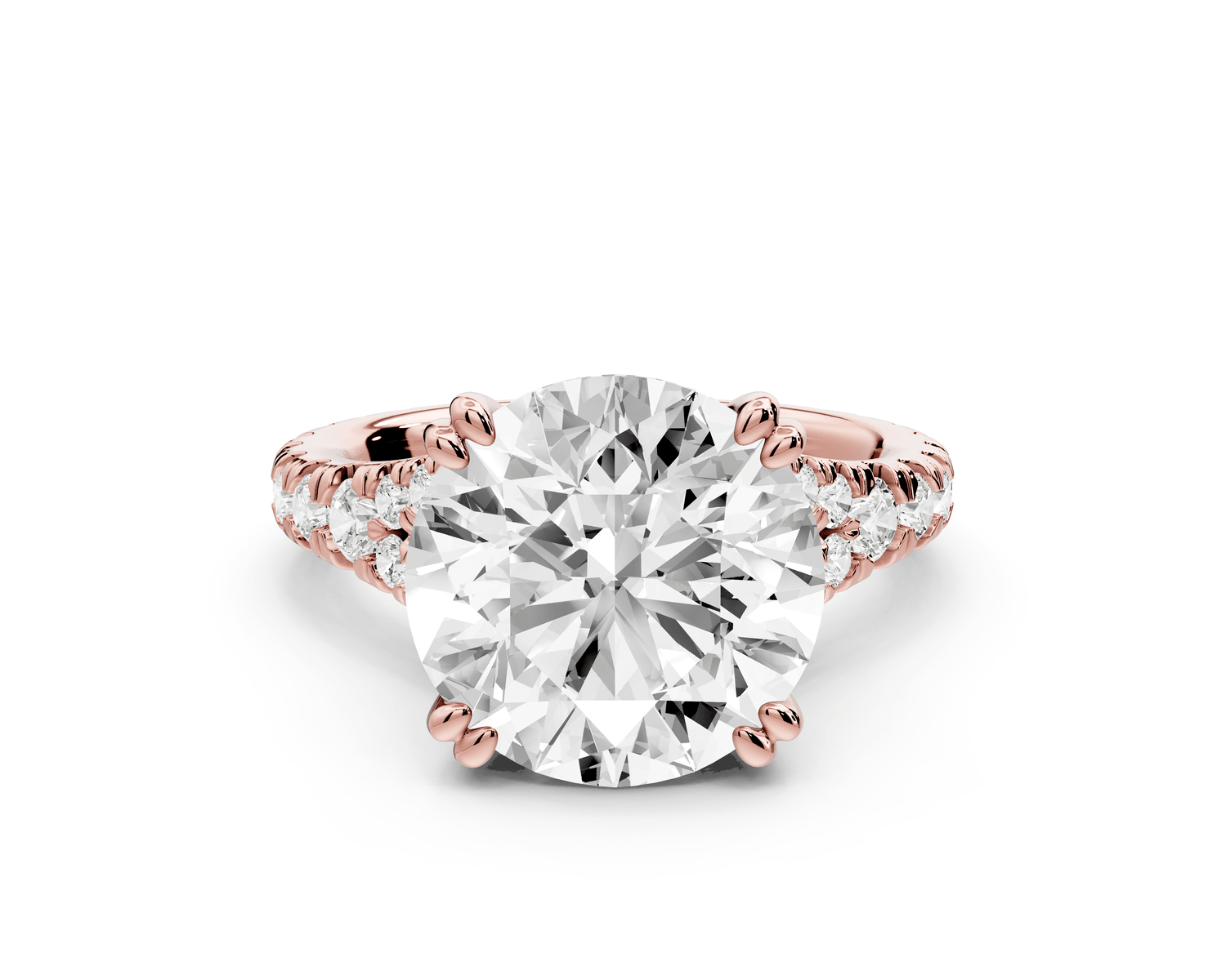 Rosalie - 5ct 14k rose gold round Pavé Cathedral Hidden Halo with Diamond Bridge split shank Engagement Ring - Mr. Alex Jewelry