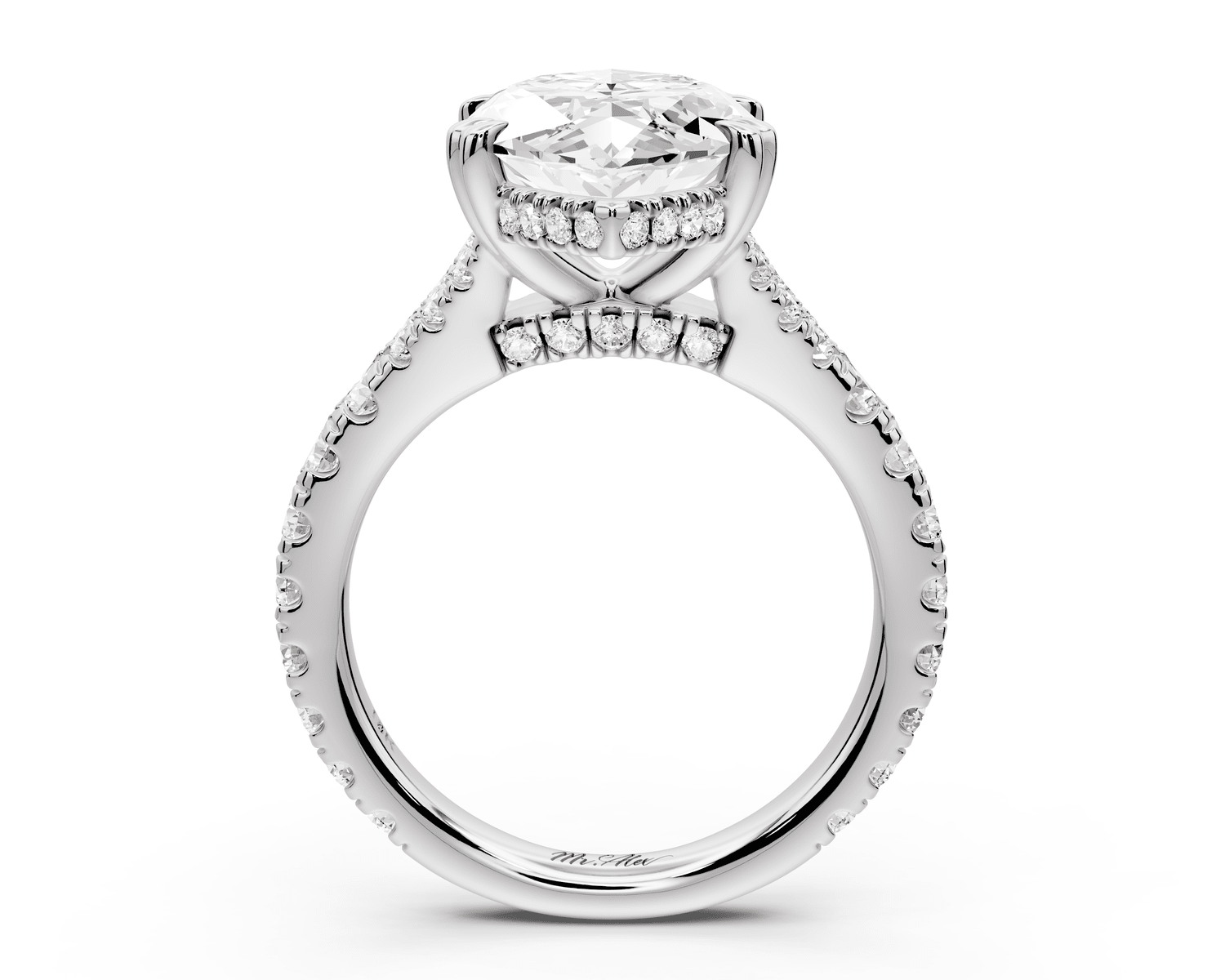Rosalie - 5ct 14k white gold marquise Pavé Cathedral Hidden Halo with Diamond Bridge split shank Engagement Ring - Mr. Alex Jewelry