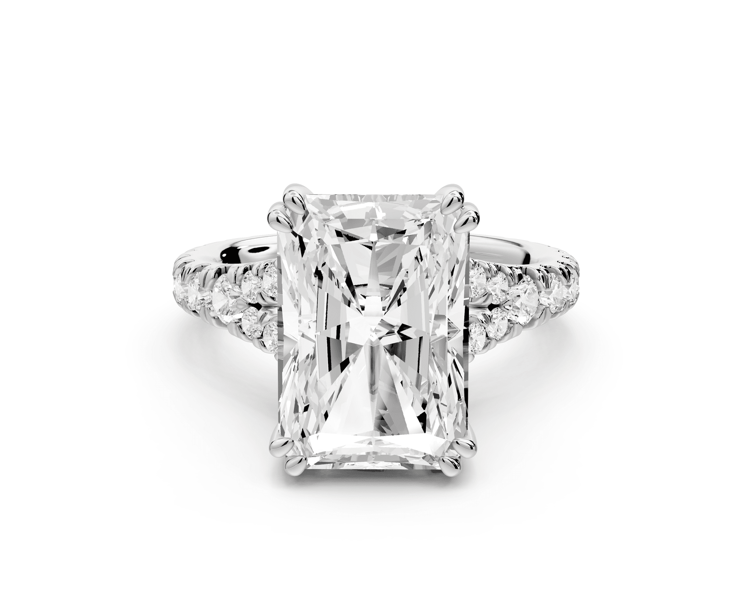 Rosalie - 5ct 14k white gold radiant Pavé Cathedral Hidden Halo with Diamond Bridge split shank Engagement Ring - Mr. Alex Jewelry