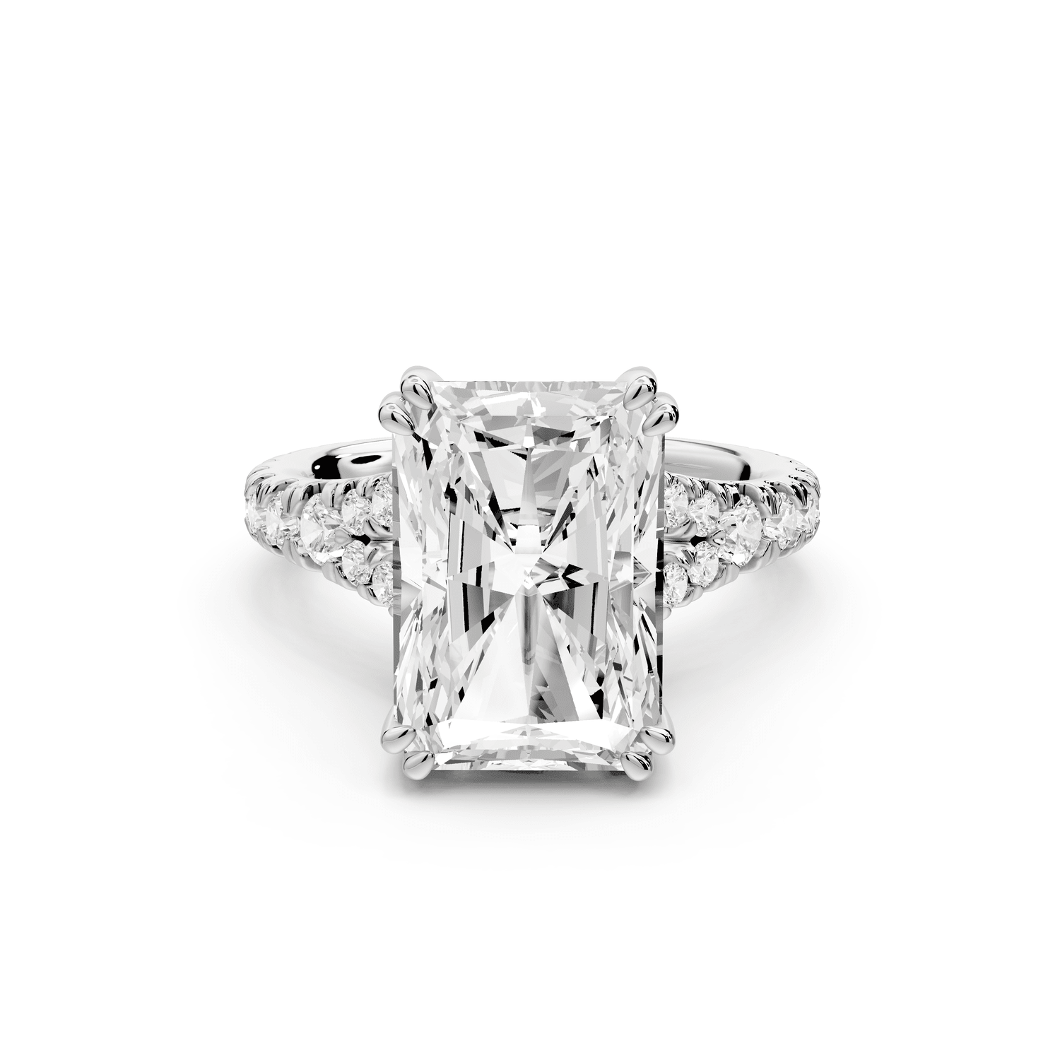 Rosalie - 5ct 14k white gold radiant Pavé Cathedral Hidden Halo with Diamond Bridge split shank Engagement Ring - Mr. Alex Jewelry