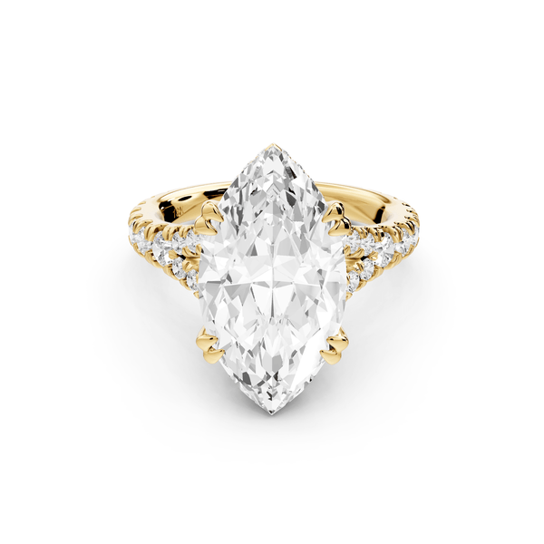 Rosalie - 5ct 14k yellow gold marquise Pavé Cathedral Hidden Halo with Diamond Bridge split shank Engagement Ring - Mr. Alex Jewelry
