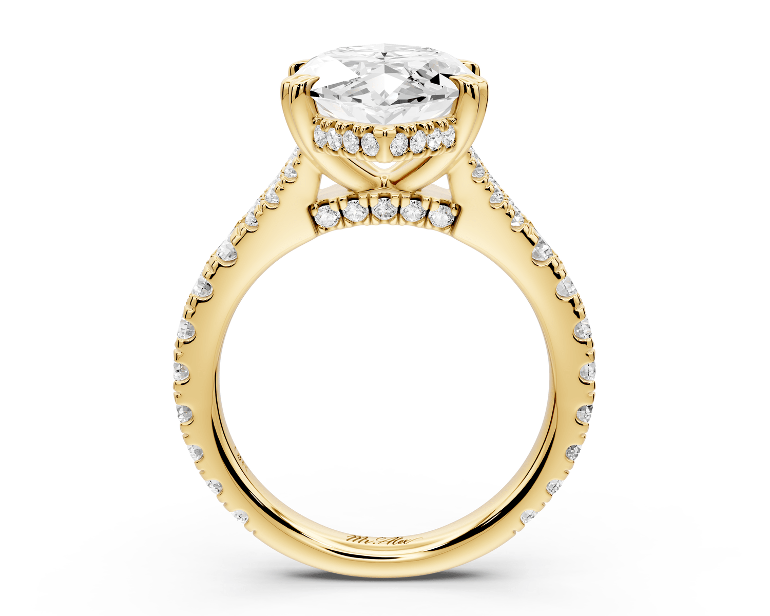 Rosalie - 5ct 14k yellow gold marquise Pavé Cathedral Hidden Halo with Diamond Bridge split shank Engagement Ring - Mr. Alex Jewelry