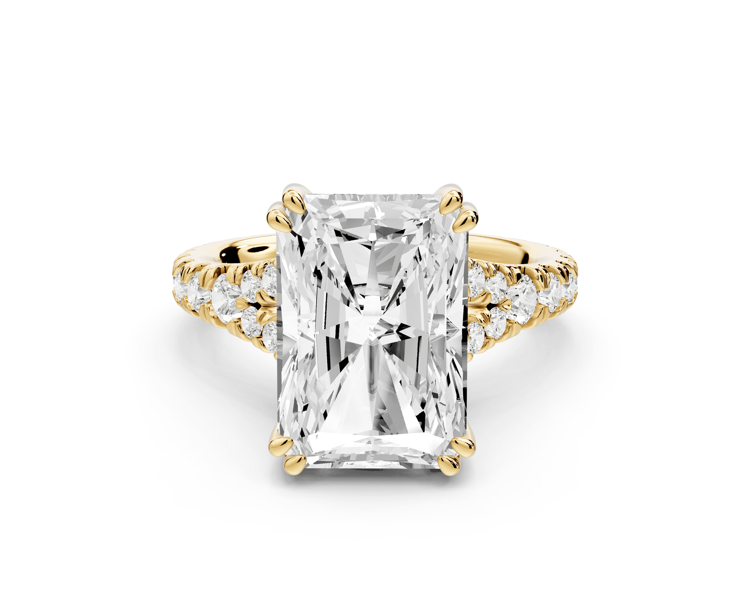 Rosalie - 5ct 14k yellow gold radiant Pavé Cathedral Hidden Halo with Diamond Bridge split shank Engagement Ring - Mr. Alex Jewelry
