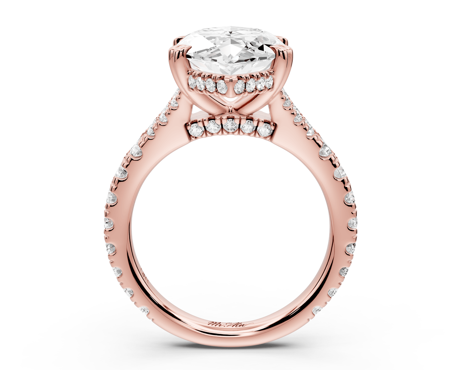 Rosalie - 5ct 18k rose gold marquise Pavé Cathedral Hidden Halo with Diamond Bridge split shank Engagement Ring - Mr. Alex Jewelry