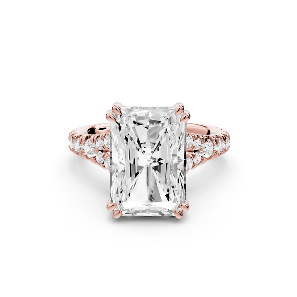 Rosalie - 5ct 18k rose gold radiant Pavé Cathedral Hidden Halo with Diamond Bridge split shank Engagement Ring - Mr. Alex Jewelry