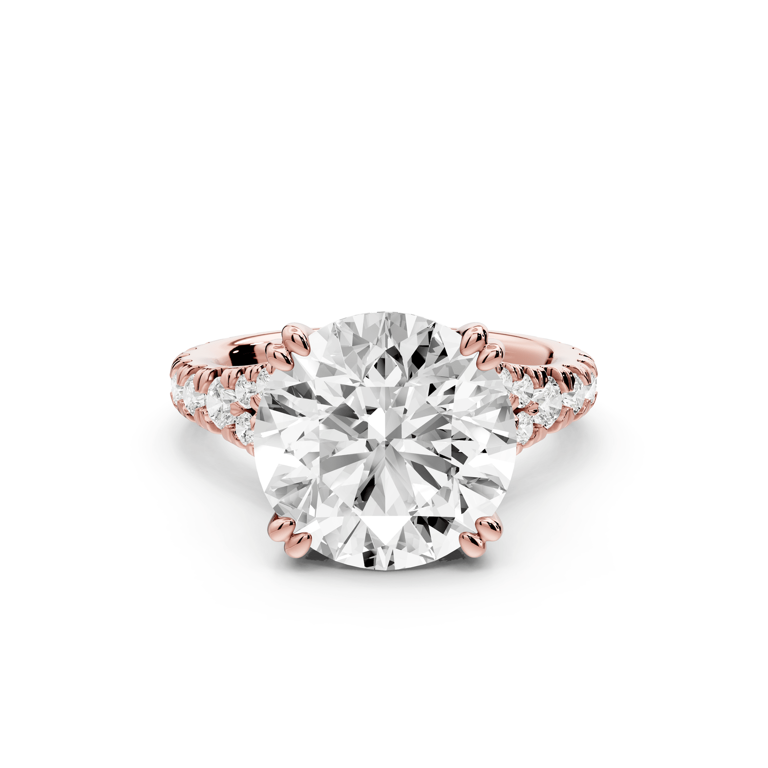 Rosalie - 5ct 18k rose gold round Pavé Cathedral Hidden Halo with Diamond Bridge split shank Engagement Ring - Mr. Alex Jewelry
