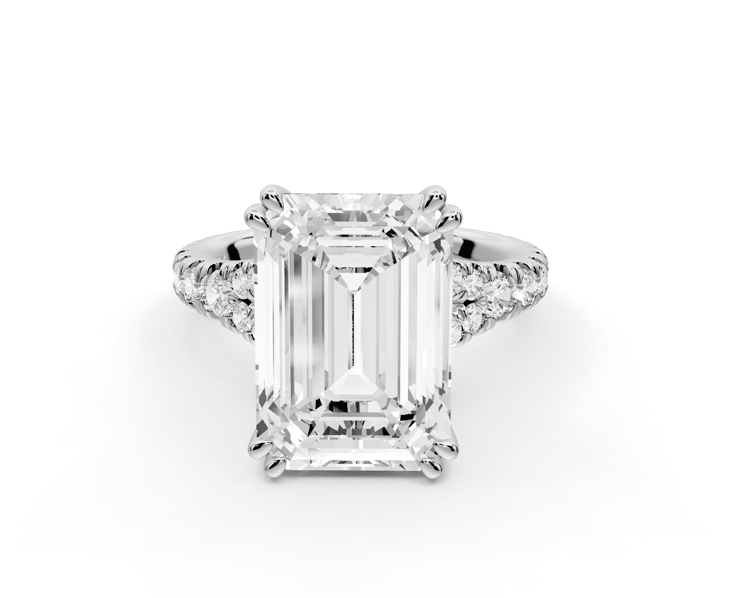 Rosalie - 5ct 18k white gold emerald Pavé Cathedral Hidden Halo with Diamond Bridge split shank Engagement Ring - Mr. Alex Jewelry