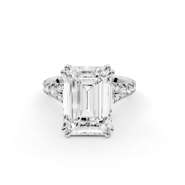 Rosalie - 5ct 18k white gold emerald Pavé Cathedral Hidden Halo with Diamond Bridge split shank Engagement Ring - Mr. Alex Jewelry