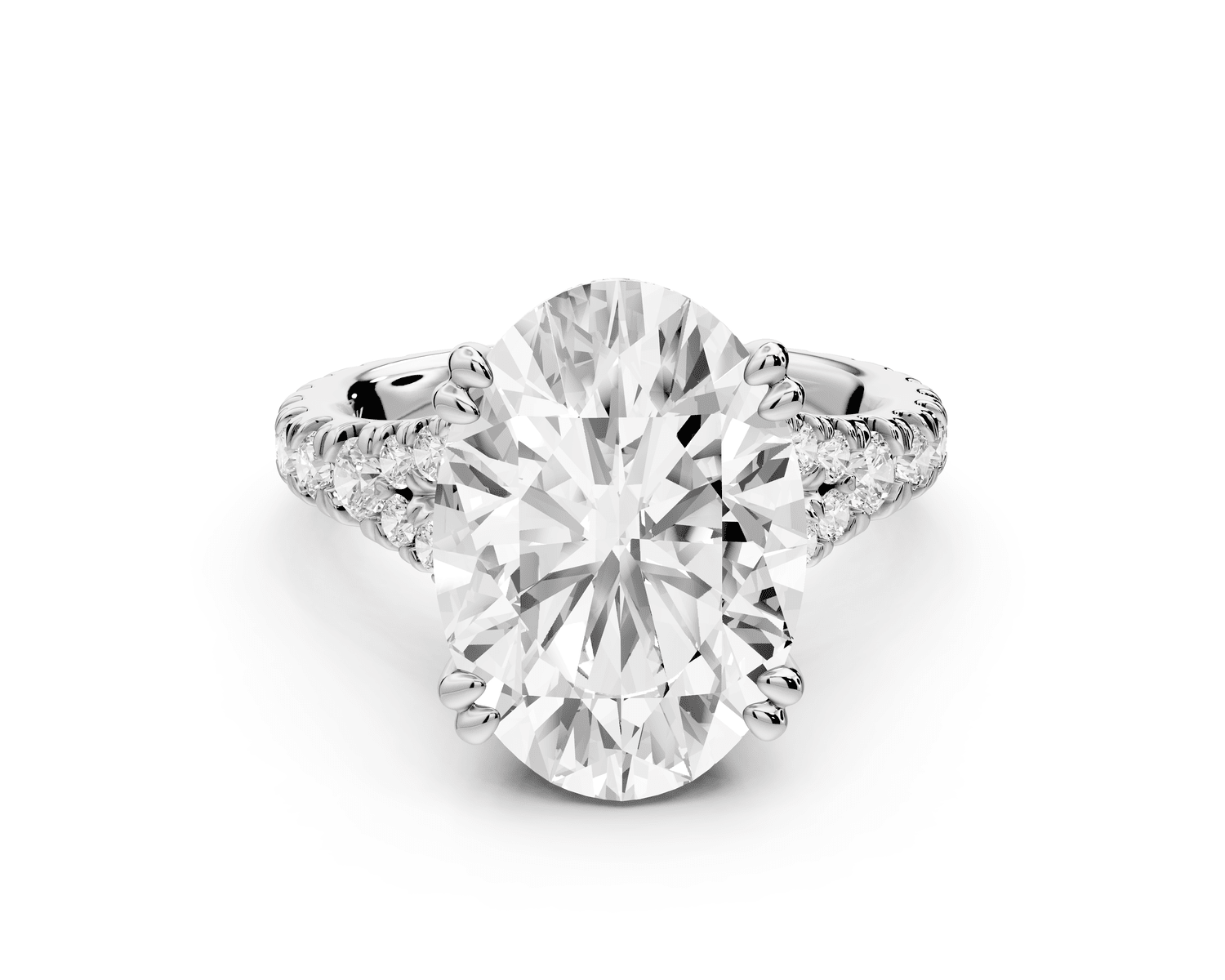 Rosalie - 5ct 18k white gold oval Pavé Cathedral Hidden Halo with Diamond Bridge split shank Engagement Ring - Mr. Alex Jewelry