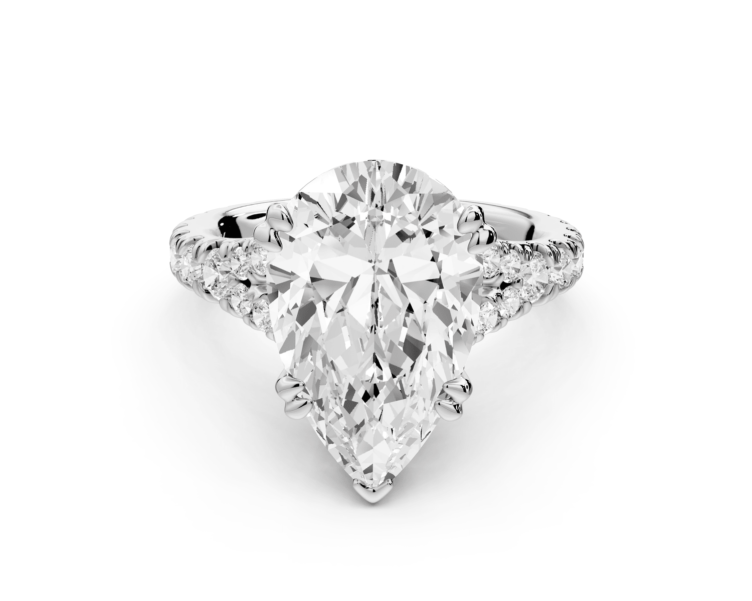 Rosalie - 5ct 18k white gold pear Pavé Cathedral Hidden Halo with Diamond Bridge split shank Engagement Ring - Mr. Alex Jewelry