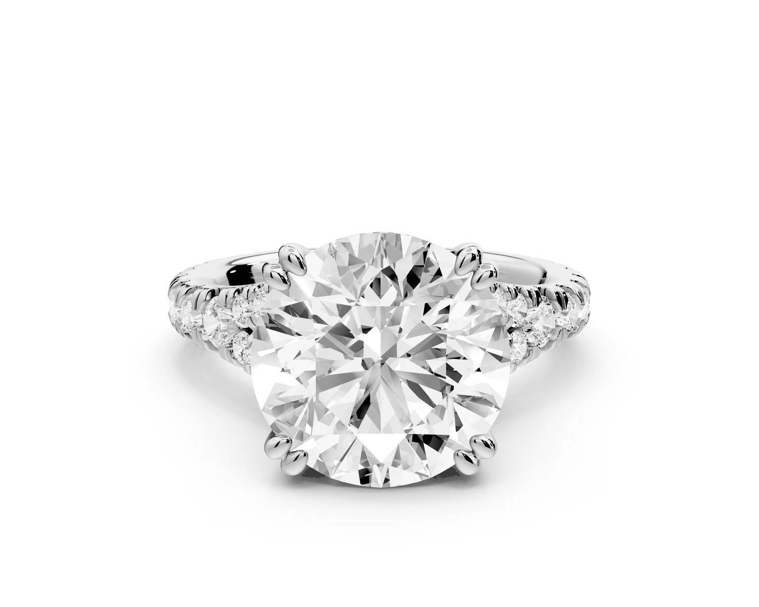 Rosalie - 5ct 18k white gold round Pavé Cathedral Hidden Halo with Diamond Bridge split shank Engagement Ring - Mr. Alex Jewelry