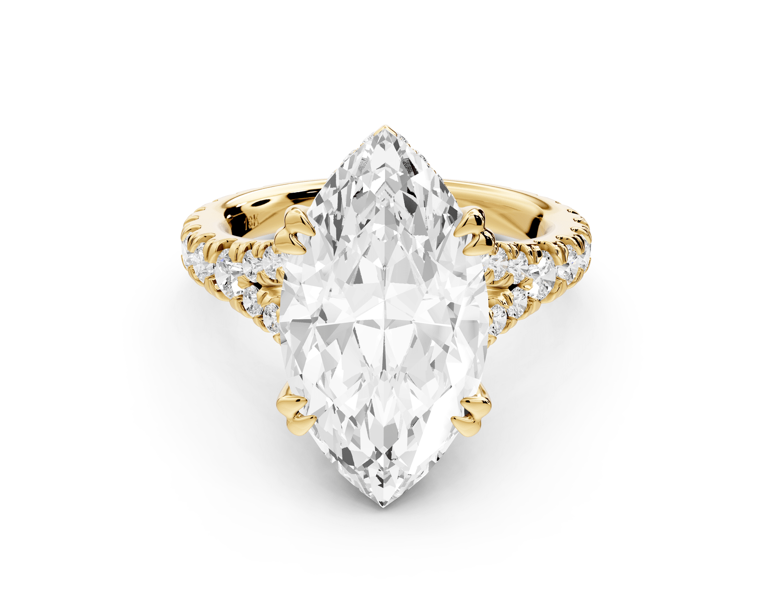 Rosalie - 5ct 18k yellow gold marquise Pavé Cathedral Hidden Halo with Diamond Bridge split shank Engagement Ring - Mr. Alex Jewelry
