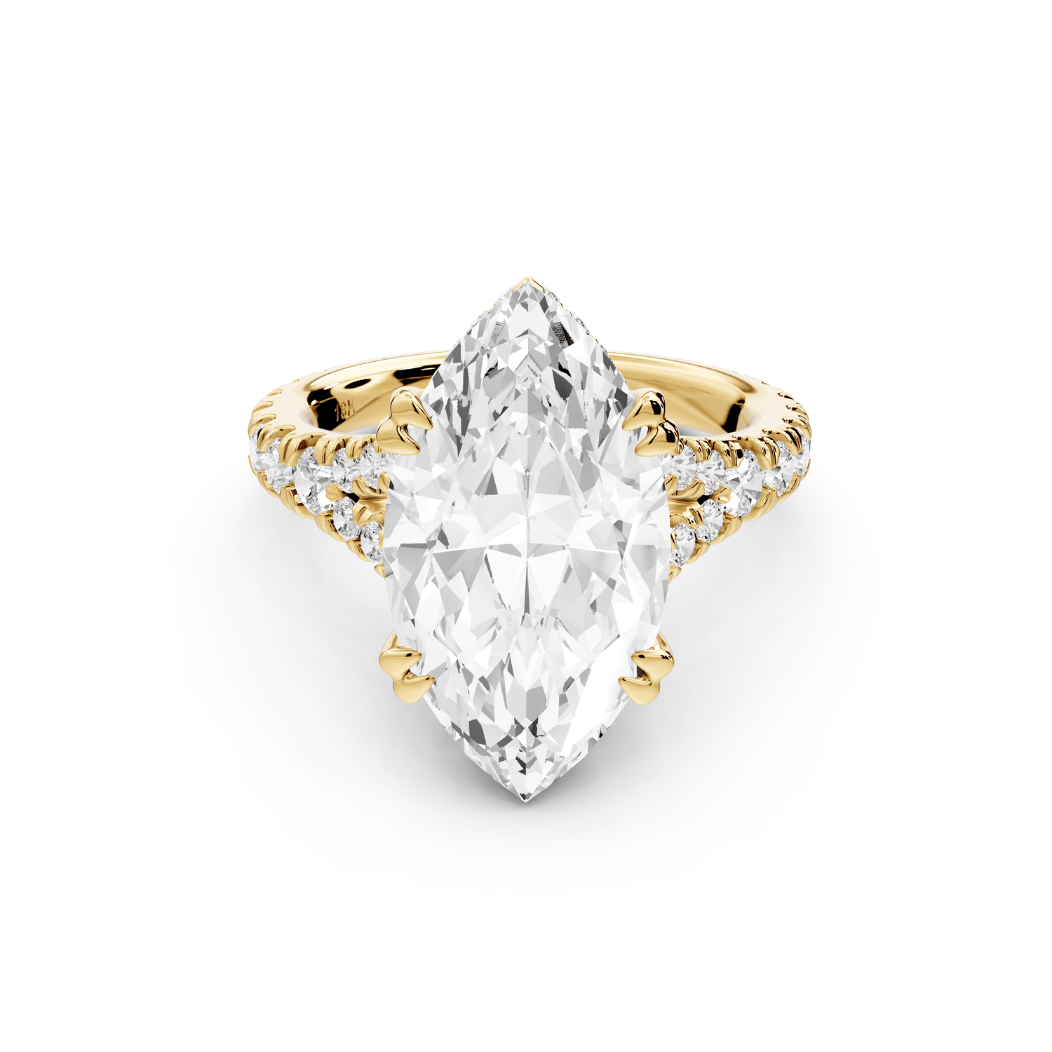 Rosalie - 5ct 18k yellow gold marquise Pavé Cathedral Hidden Halo with Diamond Bridge split shank Engagement Ring - Mr. Alex Jewelry