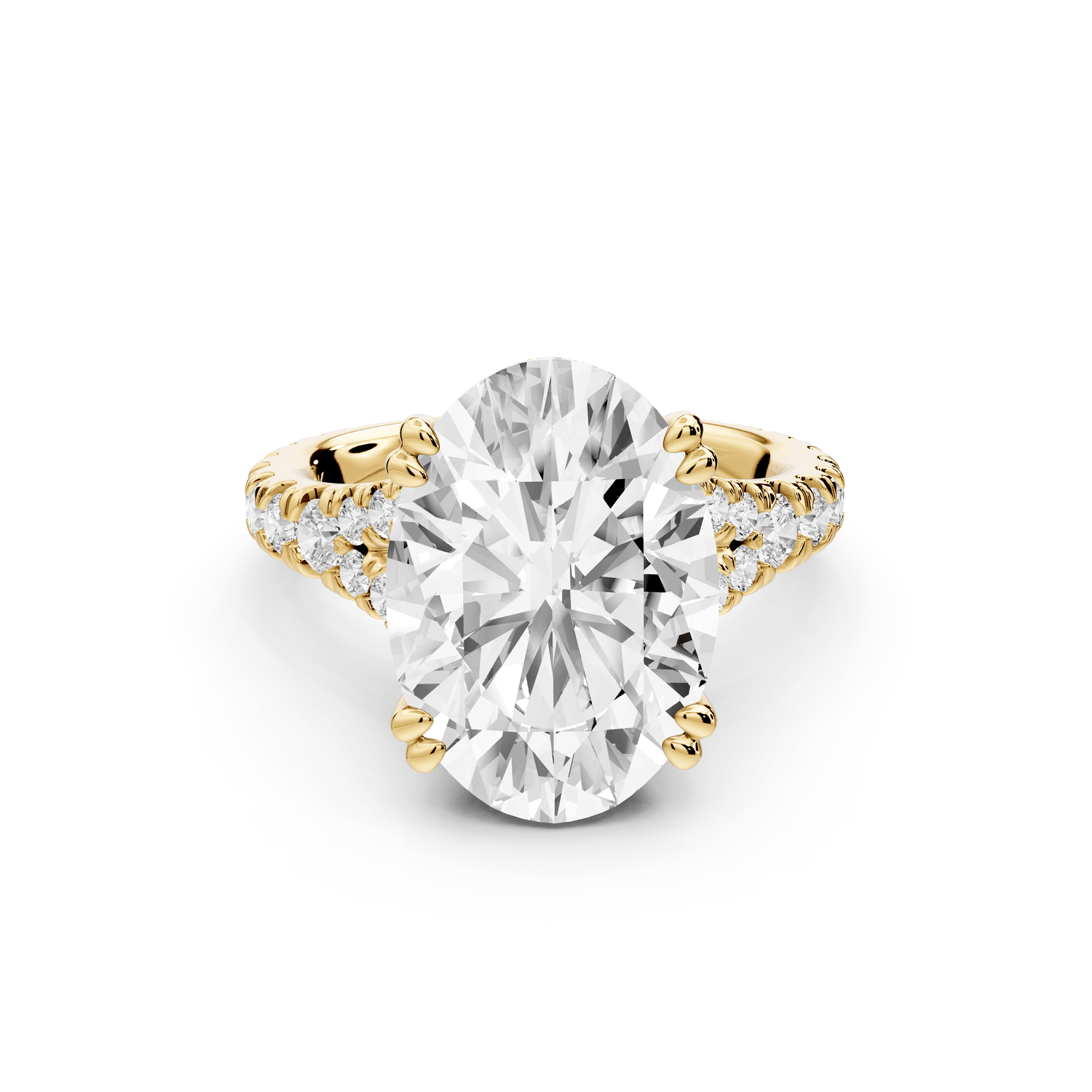 Rosalie - 5ct 18k yellow gold oval Pavé Cathedral Hidden Halo with Diamond Bridge split shank Engagement Ring - Mr. Alex Jewelry