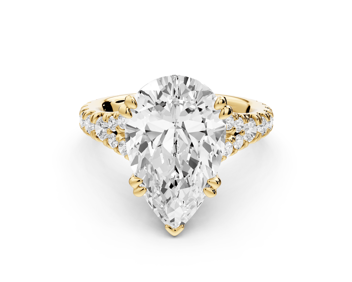 Rosalie - 5ct 18k yellow gold pear Pavé Cathedral Hidden Halo with Diamond Bridge split shank Engagement Ring - Mr. Alex Jewelry