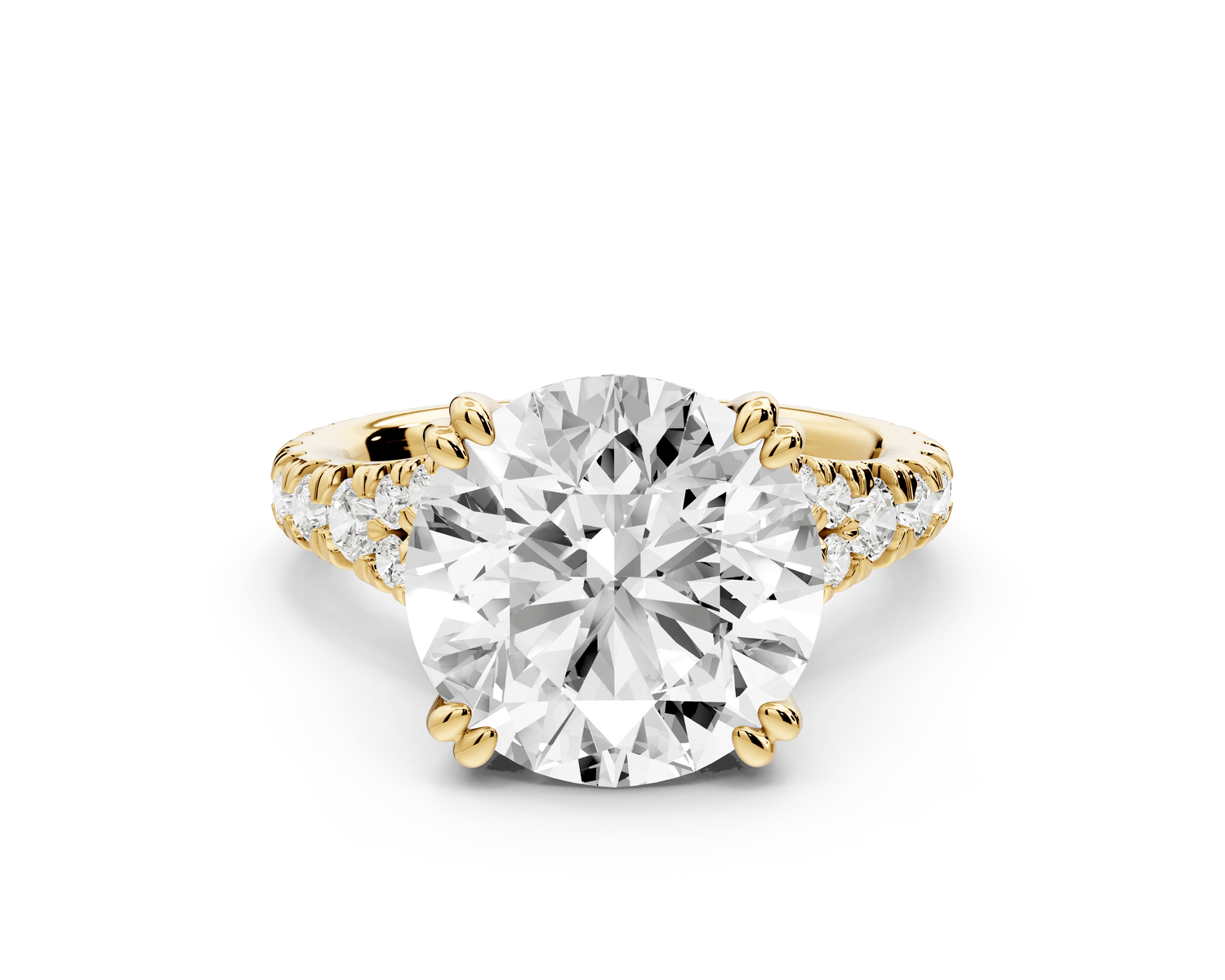 Rosalie - 5ct 18k yellow gold round Pavé Cathedral Hidden Halo with Diamond Bridge split shank Engagement Ring - Mr. Alex Jewelry