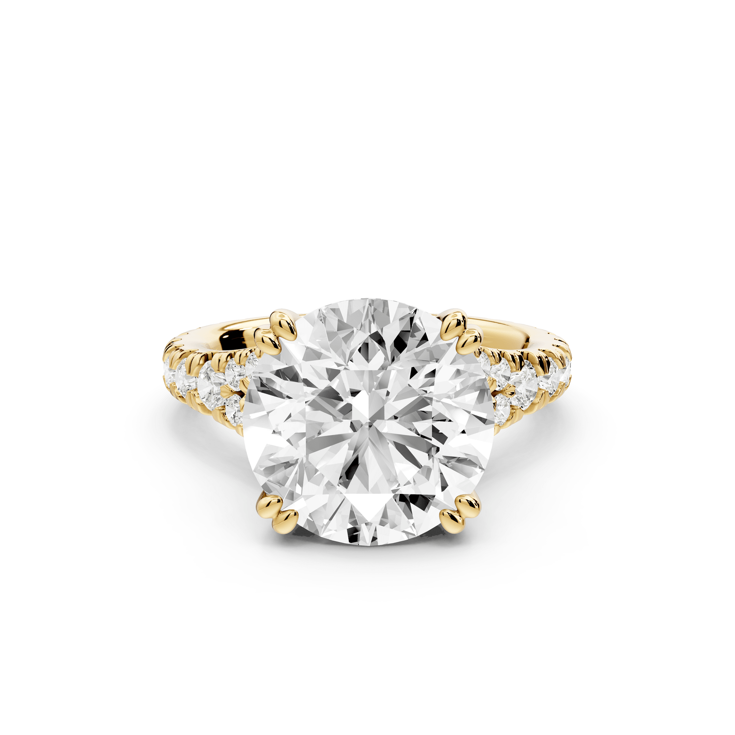 Rosalie - 5ct 18k yellow gold round Pavé Cathedral Hidden Halo with Diamond Bridge split shank Engagement Ring - Mr. Alex Jewelry