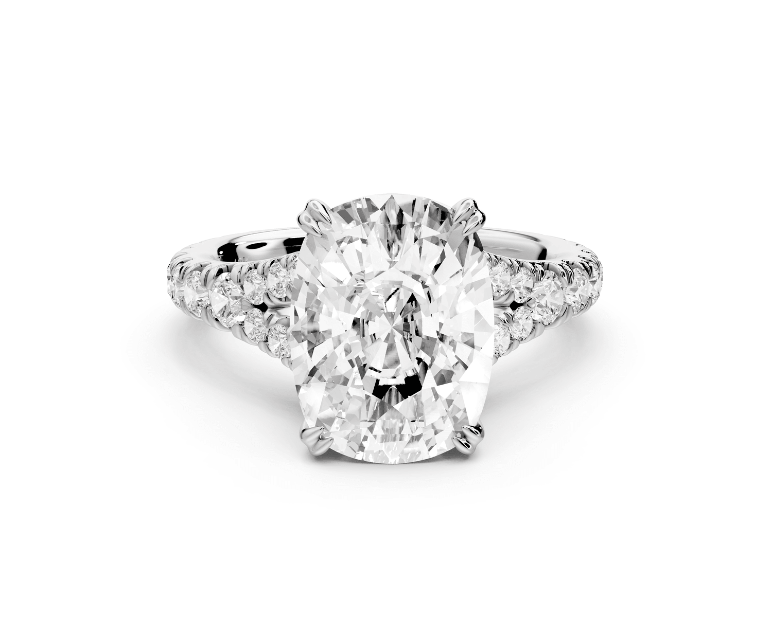 Rosalie - 5ct platinum ecushion Pavé Cathedral Hidden Halo with Diamond Bridge split shank Engagement Ring - Mr. Alex Jewelry