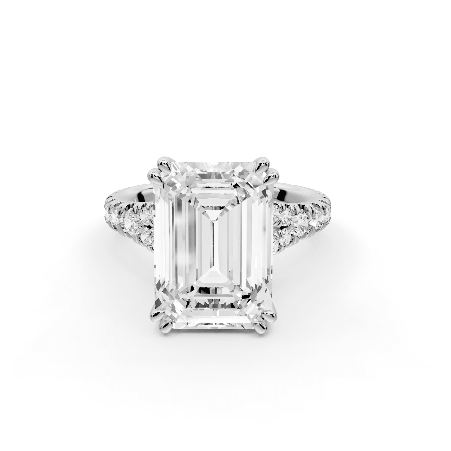 Rosalie - 5ct platinum emerald Pavé Cathedral Hidden Halo with Diamond Bridge split shank Engagement Ring - Mr. Alex Jewelry