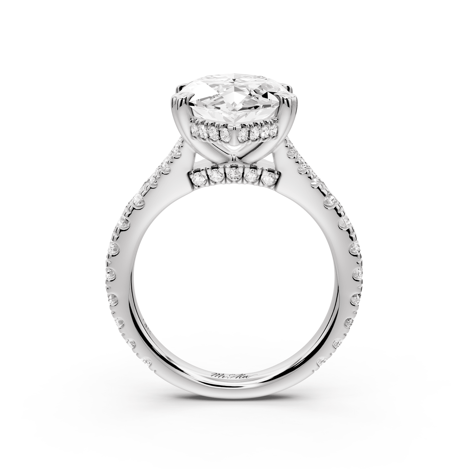 Rosalie - 5ct platinum marquise Pavé Cathedral Hidden Halo with Diamond Bridge split shank Engagement Ring - Mr. Alex Jewelry